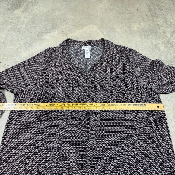 Catherines Top Womens 1X Black Pink Floral Print 3/4 Sleeve Button Up Collared - Picture 7 of 8